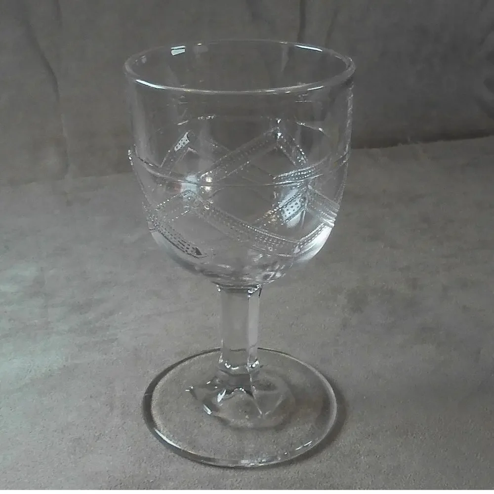 EAPG Gillinder & Sons No 46 Rail Fence Band Water Goblet Clear Antique Glass